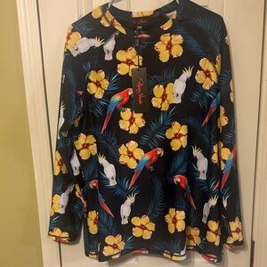 Tropical Parrot & Hibiscus Long Sleeve Swim Shirt